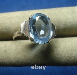 B28 Très Jolie Bague Ancienne Argent Massif Topaze Bleu Art Deco Lot Bijou