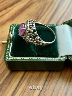 BEAU VÉRITABLE RUBIS, ARGENT Massif TRES OUVRAGÉ, SUBLIME ANCIENNE BAGUE
