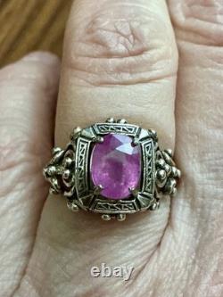 BEAU VÉRITABLE RUBIS, ARGENT Massif TRES OUVRAGÉ, SUBLIME ANCIENNE BAGUE