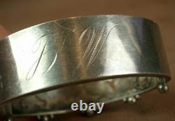 BEL IMPORTANT BRACELET ANCIEN MANCHETTE RIGIDE EN ARGENT MASSIF XIXe