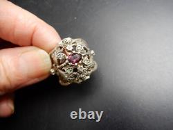 Bague 19e argent vermeil taille 54 beau bijou pierres usure bijou ancien