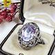 Bague Ancienne Argent 925 Ajouré Dôme 28x22x10 Mm Serti Améthyste Taille 58