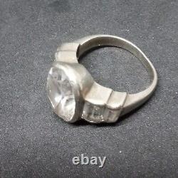 Bague Ancienne Argent Massif & Cristal De Roche