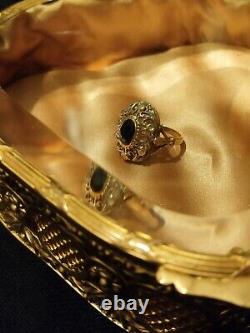 Bague Ancienne Napoléon III -Or Jaune 18K Et Argent Massif Saphir Et Diamants
