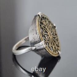 Bague Ancienne XIXè Argent avec Coq de Montre XVIIIè Silver French Ring 19thC