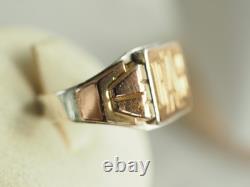 Bague Chevaliere Ancienne Argent Et Or Art Deco Antique Silver Gold Ring T61 Ar