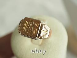 Bague Chevaliere Ancienne Argent Et Or Art Deco Antique Silver Gold Ring T61 Ar