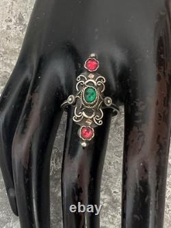 Bague Marquise ancienne ethnique Fin 19e Debut 20e argent massif taille 51,5 FR