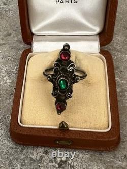 Bague Marquise ancienne ethnique Fin 19e Debut 20e argent massif taille 51,5 FR