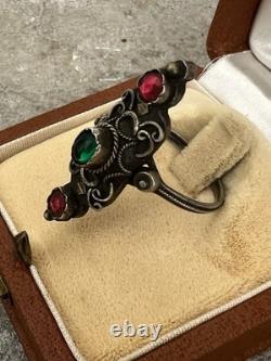 Bague Marquise ancienne ethnique Fin 19e Debut 20e argent massif taille 51,5 FR