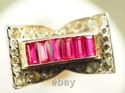 Bague Tank Ancienne Argent Massif Rubis Antique Art Deco Ring T52
