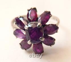 Bague ancienne argent massif + améthyste Bijou ancien silver ring marguerite