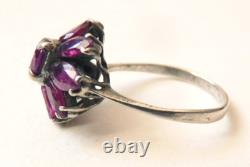 Bague ancienne argent massif + améthyste Bijou ancien silver ring marguerite