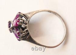 Bague ancienne argent massif + améthyste Bijou ancien silver ring marguerite