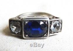 Bague ancienne en ARGENT massif et pierre bleue Art Deco silver ring
