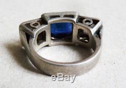 Bague ancienne en ARGENT massif et pierre bleue Art Deco silver ring