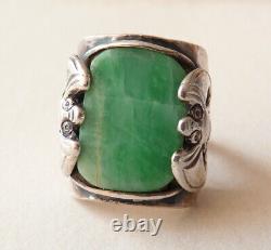 Bague argent + jade Bijou ancien silver ring chauve souris Chine 19e siècle bat