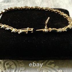 Beau Ancien Bracelet Diamant Saphir Vermeil Or Argent Massif