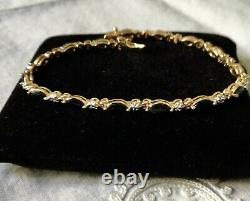 Beau Ancien Bracelet Diamant Saphir Vermeil Or Argent Massif