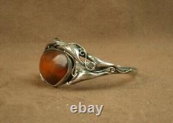 Beau Bracelet Ancien Art Nouveau En Argent Massif Et Ambre