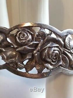 Beau Bracelet Jonc Ancien Argent Massif Roses 1900 Antique Victorian Silver Cuff