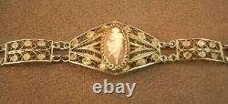 Bel Ancien Bracelet Camee En Argent Massif Doré Vermeil Filigrane