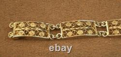 Bel Ancien Bracelet Camee En Argent Massif Doré Vermeil Filigrane