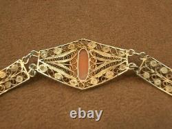 Bel Ancien Bracelet Camee En Argent Massif Doré Vermeil Filigrane