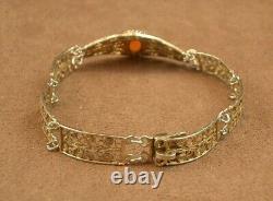 Bel Ancien Bracelet Camee En Argent Massif Doré Vermeil Filigrane