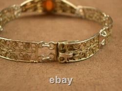 Bel Ancien Bracelet Camee En Argent Massif Doré Vermeil Filigrane