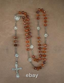 Bel Ancien Chapelet perles ambre naturelle et argent massif Art Nouveau
