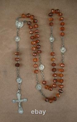 Bel Ancien Chapelet perles ambre naturelle et argent massif Art Nouveau