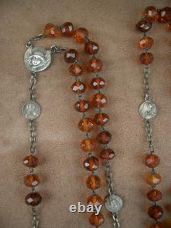 Bel Ancien Chapelet perles ambre naturelle et argent massif Art Nouveau