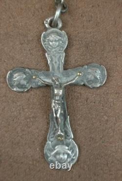 Bel Ancien Chapelet perles ambre naturelle et argent massif Art Nouveau