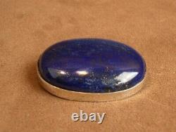Belle Grosse Broche Ancienne En Argent Et Lapis Lazuli Poincon Minerve