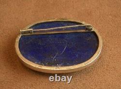 Belle Grosse Broche Ancienne En Argent Et Lapis Lazuli Poincon Minerve