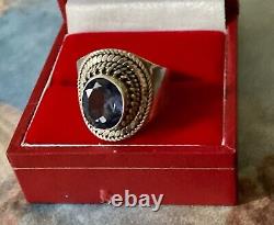 Belle Tanzanite, Argent Massif Ouvragé, Large Bague Ancienne