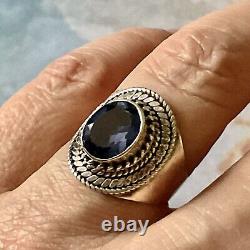 Belle Tanzanite, Argent Massif Ouvragé, Large Bague Ancienne