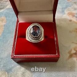 Belle Tanzanite, Argent Massif Ouvragé, Large Bague Ancienne