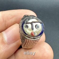 Belle bague ancienne romaine phénicienne face verre argent massif unique