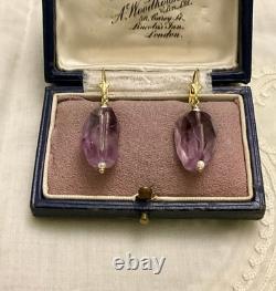 Belles Anciennes Boucles D'oreilles Argent Or Améthyste Perle Fine