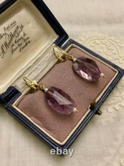 Belles Anciennes Boucles D'oreilles Argent Or Améthyste Perle Fine