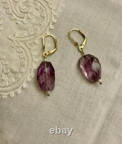 Belles Anciennes Boucles D'oreilles Argent Or Améthyste Perle Fine