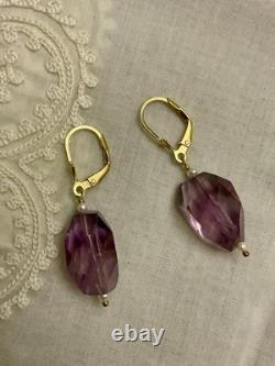 Belles Anciennes Boucles D'oreilles Argent Or Améthyste Perle Fine