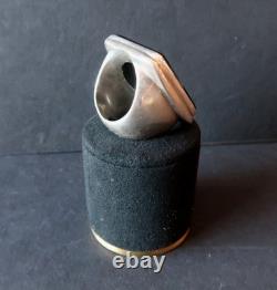Bijou Ancien 1960-1970 Bague Argent Massif et Pierre Agate Noire