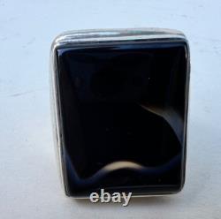 Bijou Ancien 1960-1970 Bague Argent Massif et Pierre Agate Noire