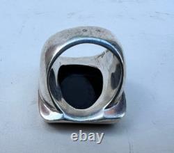 Bijou Ancien 1960-1970 Bague Argent Massif et Pierre Agate Noire