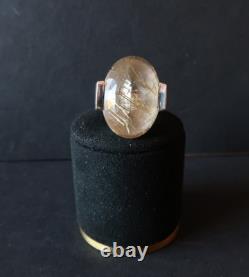 Bijou Ancien 1960-1970 Bague Argent Massif et Pierre Quartz Rutile à Inclusions