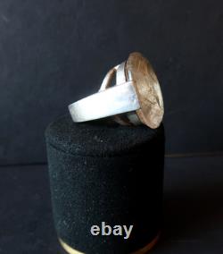 Bijou Ancien 1960-1970 Bague Argent Massif et Pierre Quartz Rutile à Inclusions