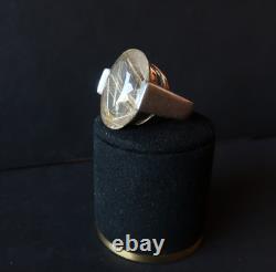 Bijou Ancien 1960-1970 Bague Argent Massif et Pierre Quartz Rutile à Inclusions